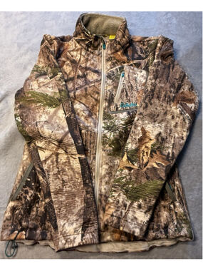 Cabelas Jacket Women XS Brown Camo Zonz Woodlands Camo Fleece Lined Hunting Coat